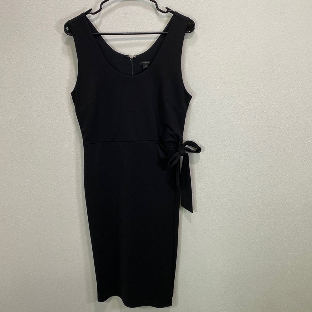 Ann Taylor faux wrap dress side tie black‎ career professional